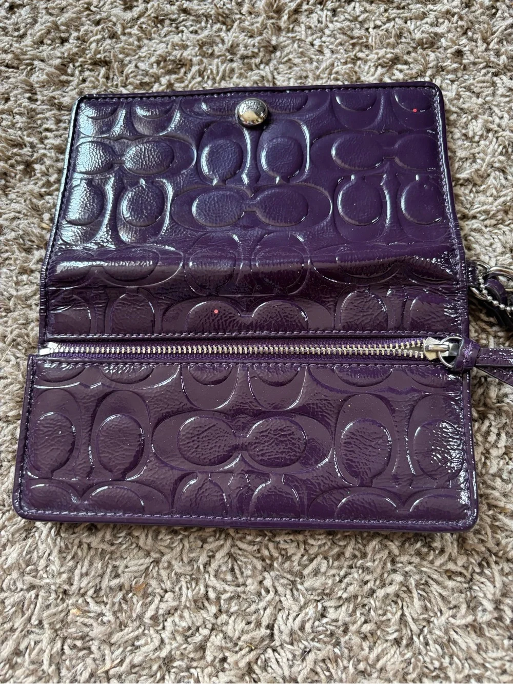 Coach Patent Leather Wristlet Phone Case in Deep Purple